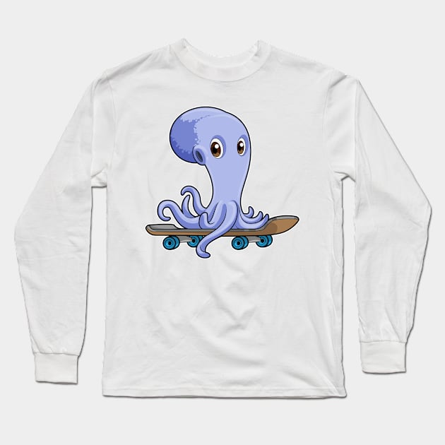 Octopus as Skater with Skateboard Long Sleeve T-Shirt by Markus Schnabel